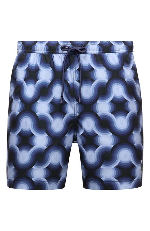 Psycho Bunny Paros Print Swim Trunks In Evening Blue