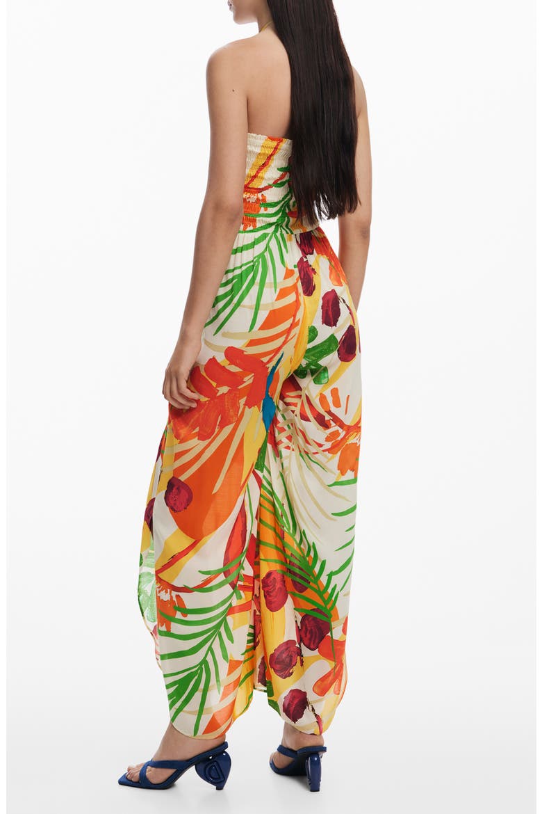 Tropical Print Halter Cover-Up Jumpsuit, Alternate, color, LIGHT BEIGE
