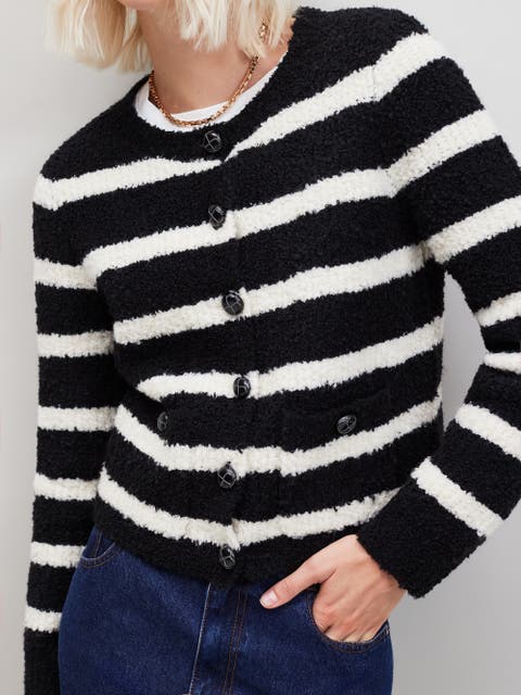 Long Sleeve Stripe Boucle Cardigan