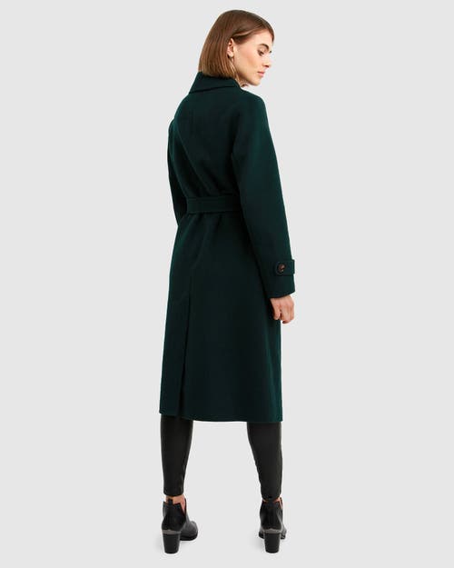 Belle & Bloom Front Runner Belted Coat In Dark Green