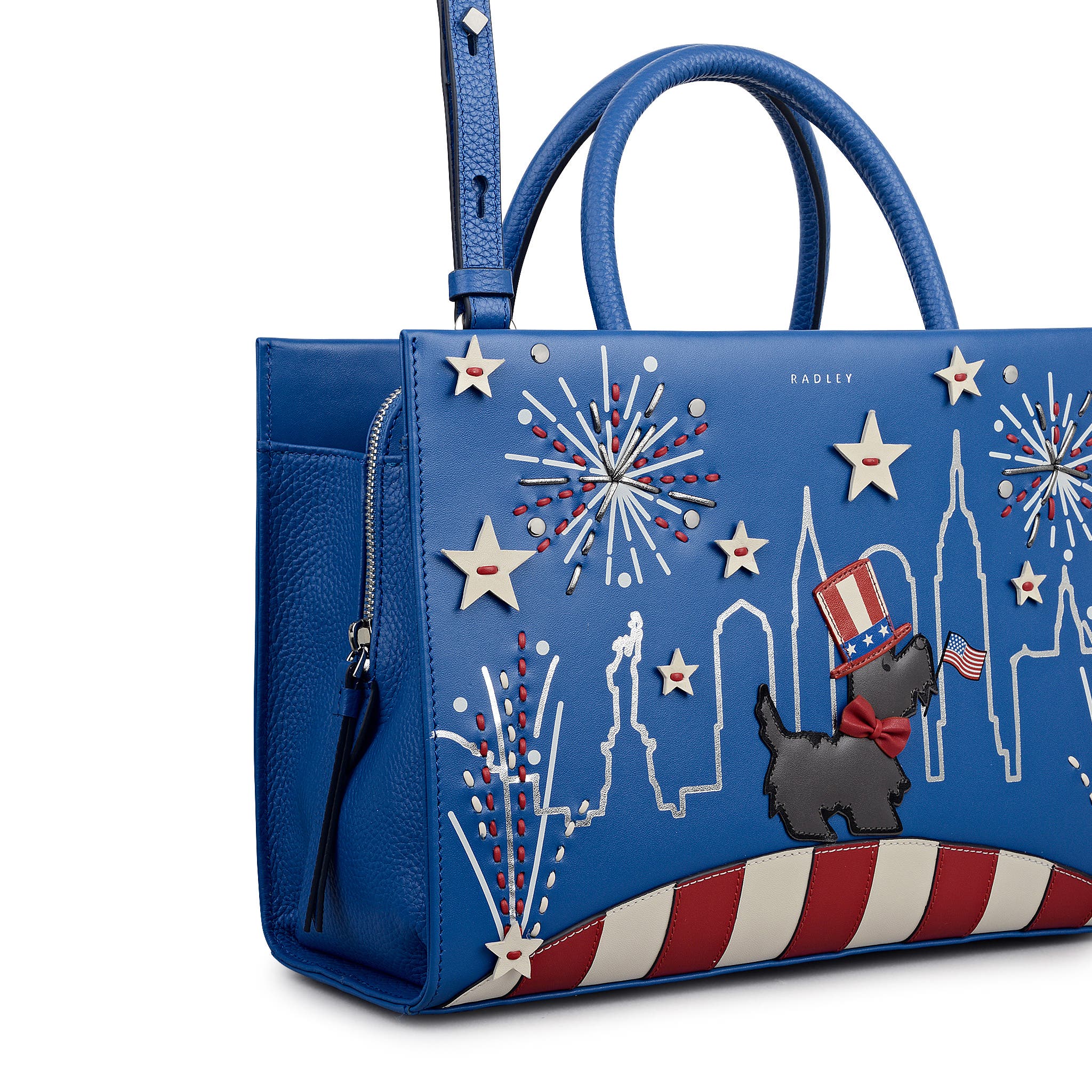 Radley Fireworks And Stripes Medium Ziptop Satchel Bag, Alternate, color, Cobalt