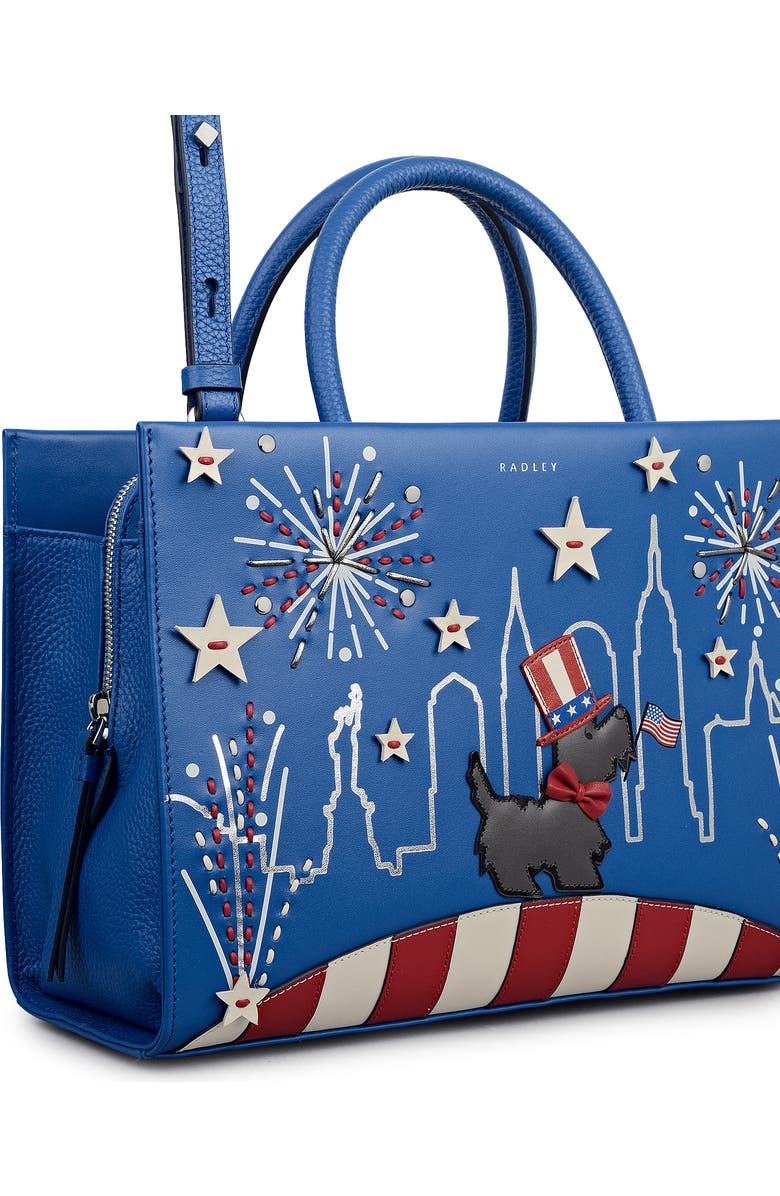 Radley Fireworks And Stripes Medium Ziptop Satchel Bag, Alternate, color, Cobalt