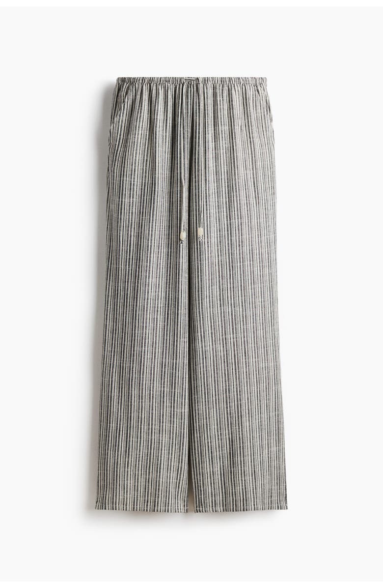 H&M Linen-blend Drawstring Trousers, Main, color, Black/Striped