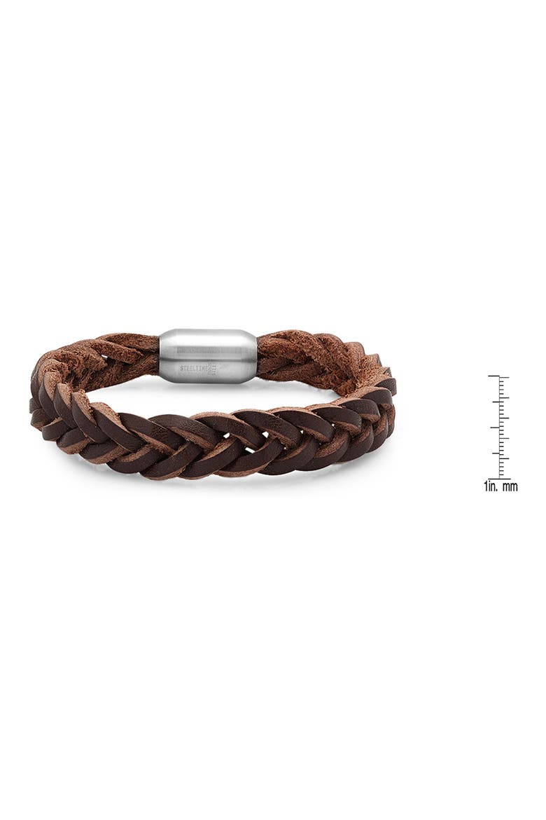 Men's Braided Leather Bracelet, Alternate, color, BROWN