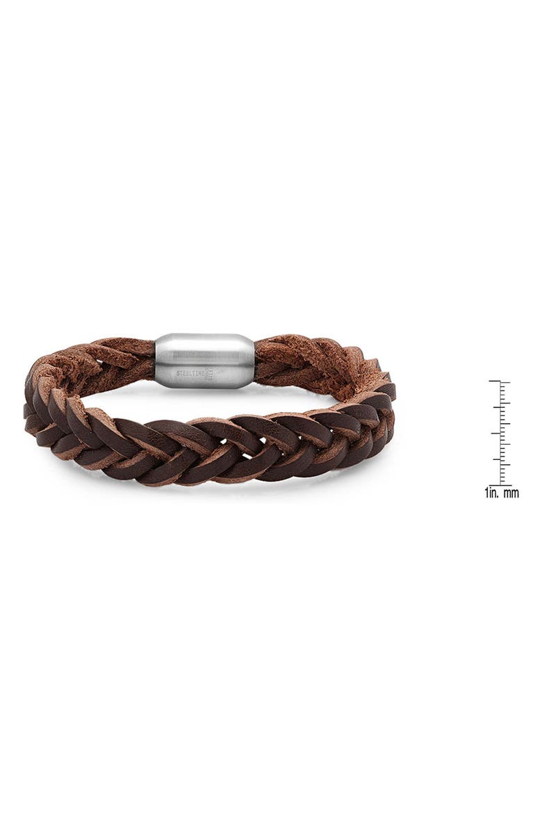 STEELTIME Men's Braided Leather Bracelet, Alternate, color, Brown
