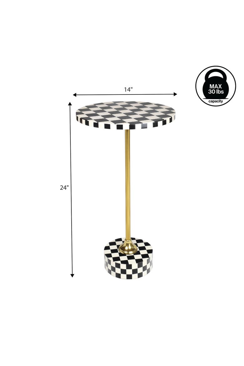 Calix Art Deco Metal/Resin Checkerboard Round Drink Table, Alternate, color, Black/White