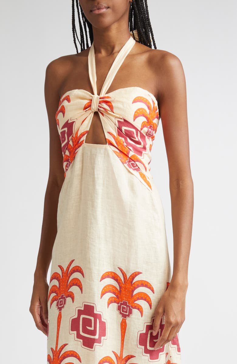 Johanna Ortiz Water Adventure Linen Midi Dress, Alternate, color, Ecru / Red/ Wine