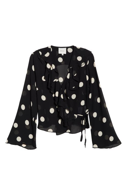 Reformation Kilah Ruffle Neck Polka Dot Wrap Top In Gray