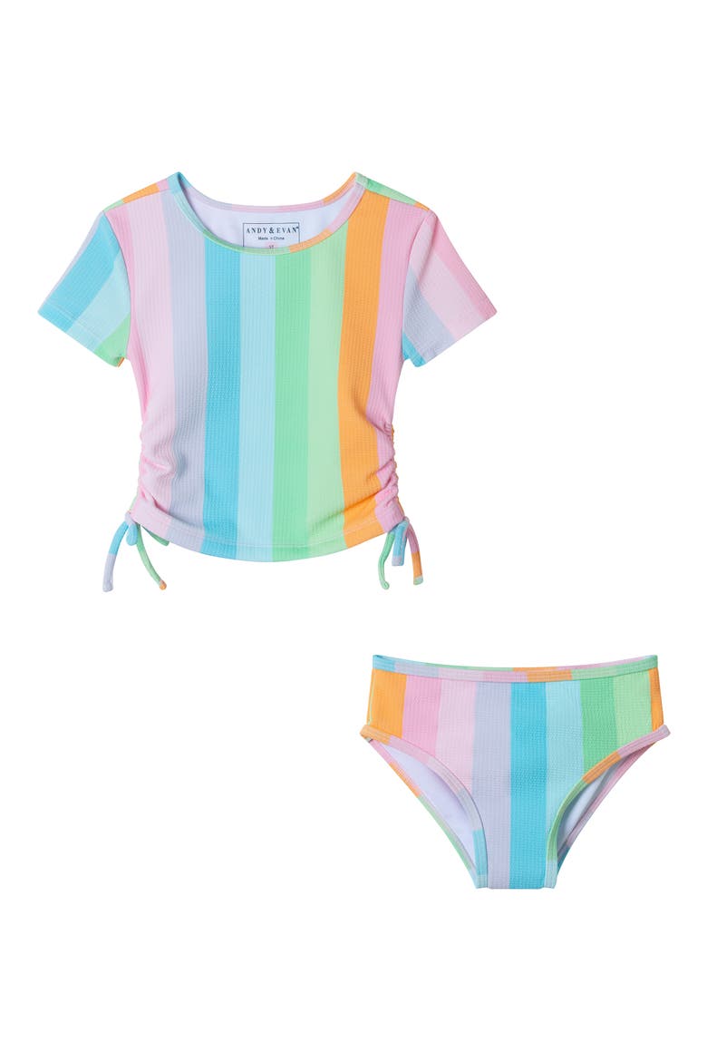 Kids' Short Sleeve Two-Piece Rashguard Swimsuit, Main, color, PINK MULTI
