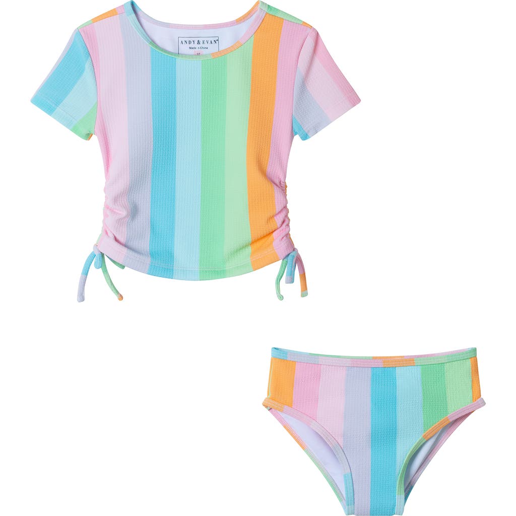 ANDY & EVAN ANDY & EVAN KIDS' SHORT SLEEVE TWO-PIECE RASHGUARD SWIMSUIT