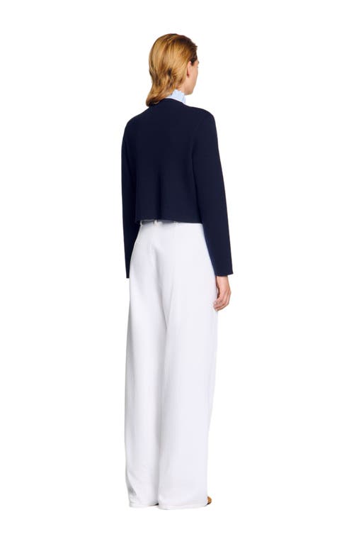 Sandro Cardigan With Removable Ruffled Collar In Navy Blue