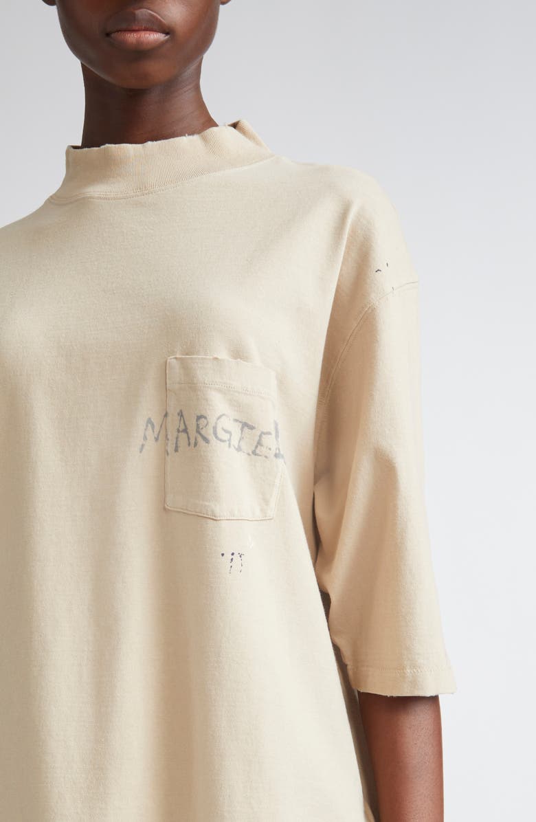 Maison Margiela Graffiti Logo Paint Splattered Pocket T-Shirt, Alternate, color, Beige