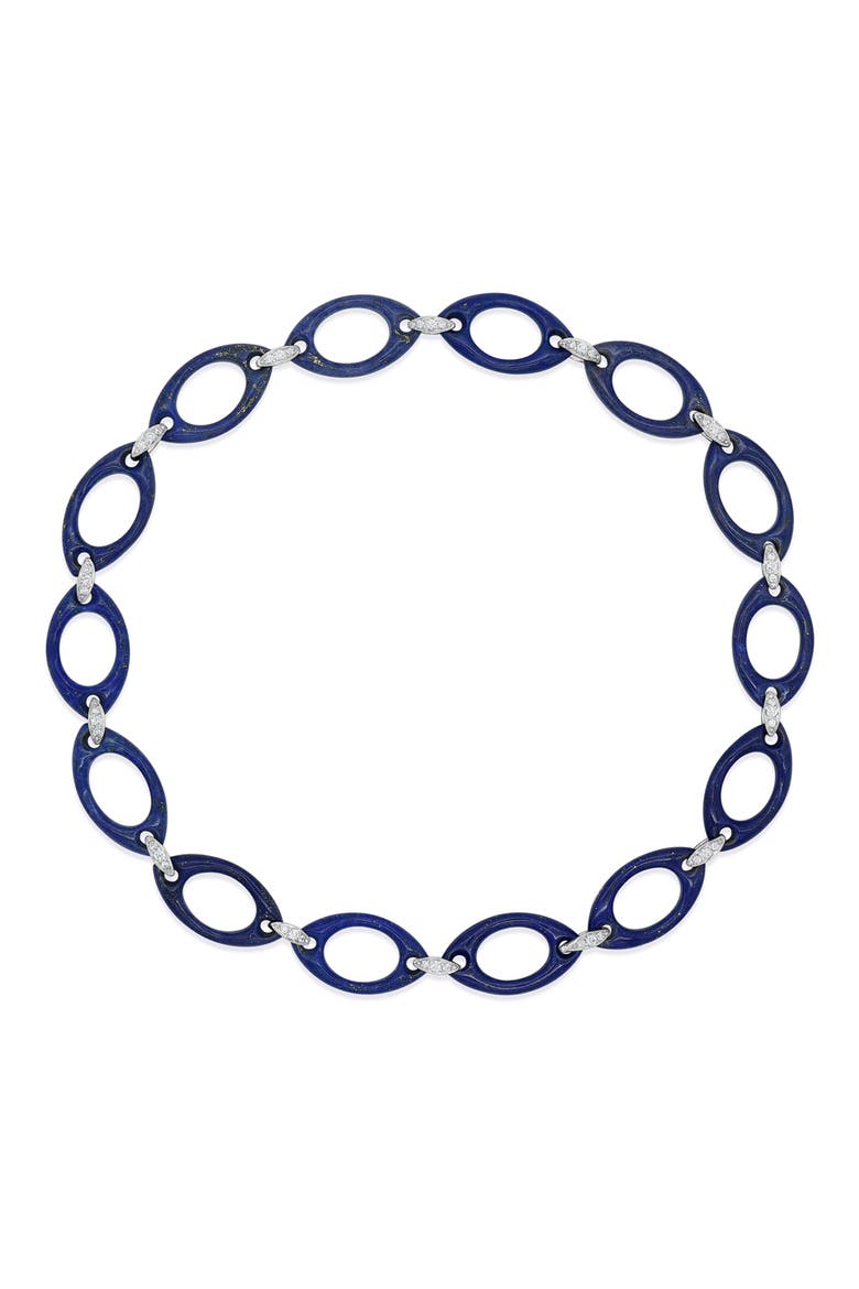 Lapis Lazuli & Diamond Oval Link Necklace, Main, color, WHITE GOLD