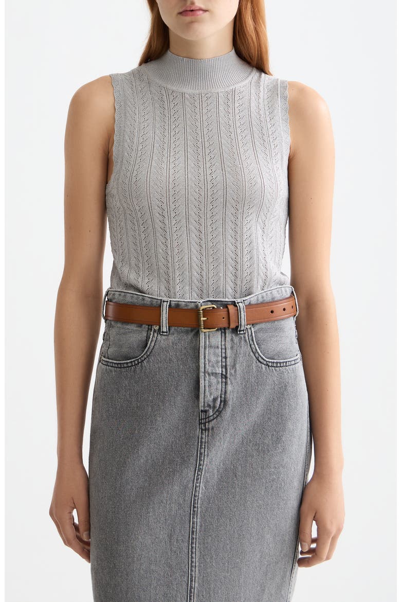 Metallic Pointelle Sleeveless Turtleneck Sweater, Main, color, SILVER
