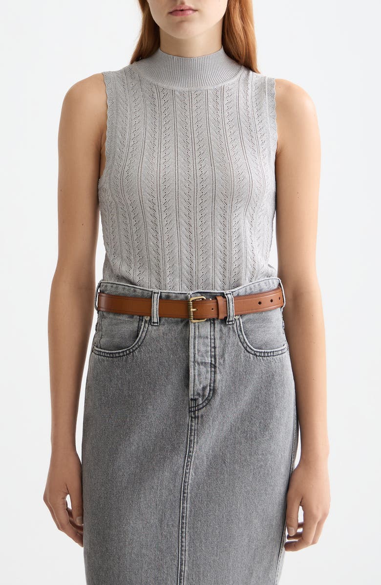 Scotch & Soda Metallic Pointelle Sleeveless Turtleneck Sweater, Main, color, Silver