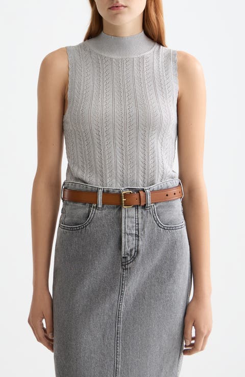 Metallic Pointelle Sleeveless Turtleneck Sweater