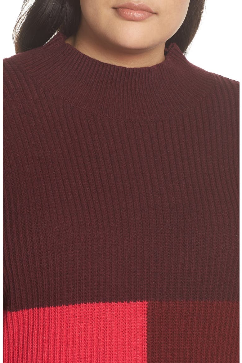 Mock Neck Colorblock Sweater, Alternate, color, RED RUMBA COLORBLOCK