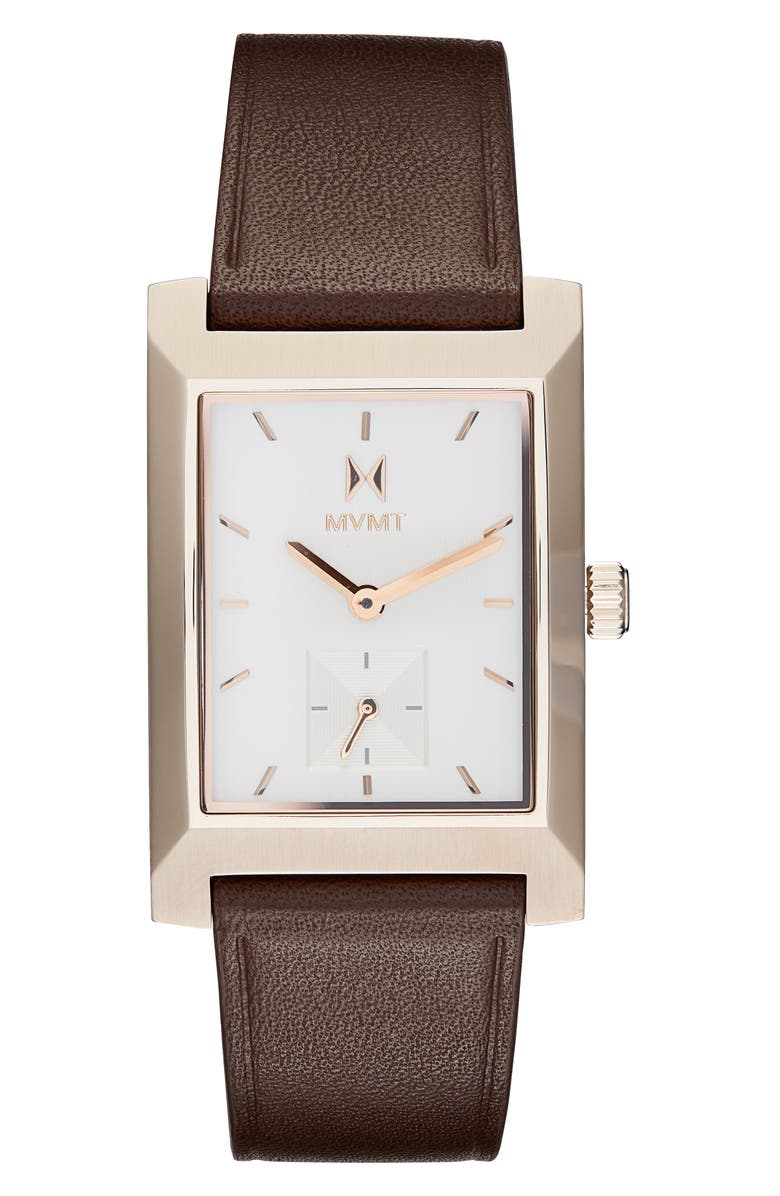 MVMT Newporter Leather Strap Watch, 27.5mm, Main, color, White