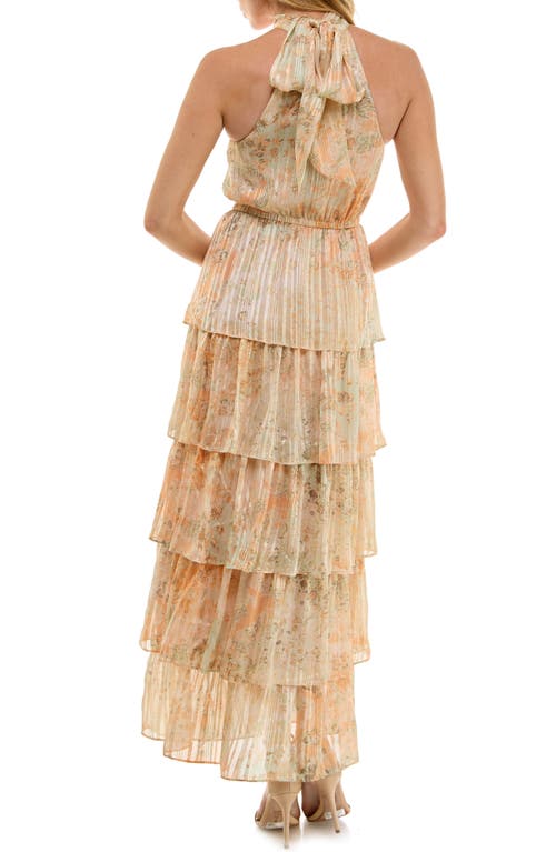 Socialite Plissé Tiered Maxi Halter Dress