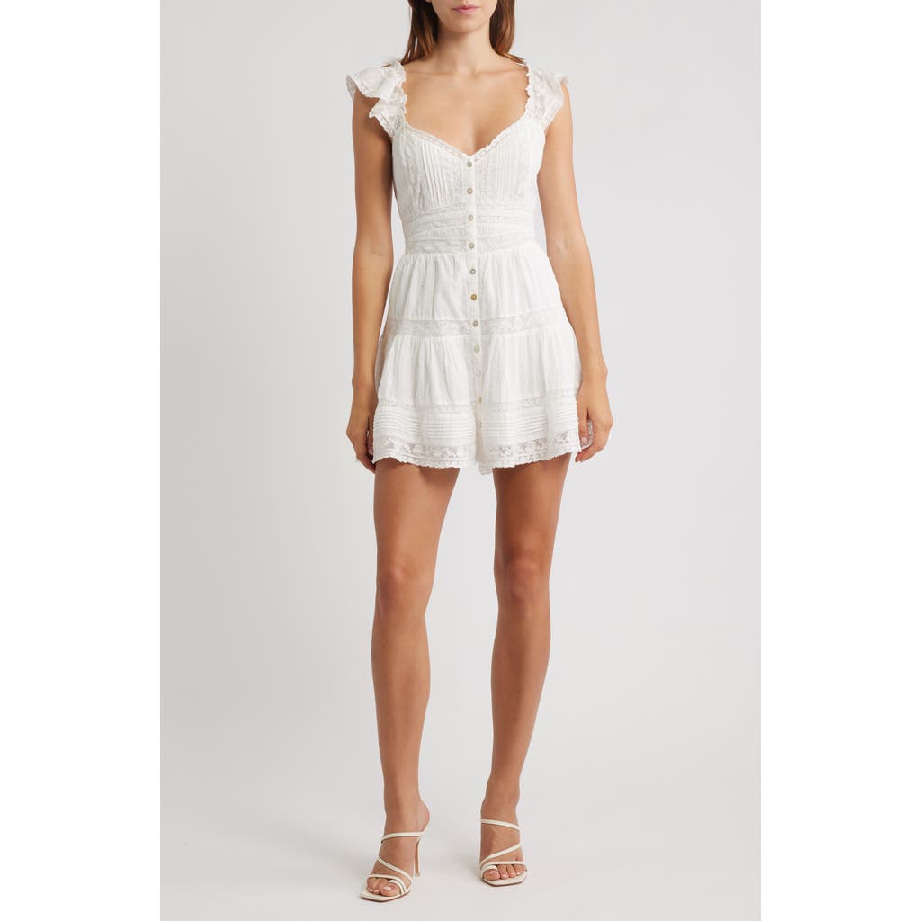 Loveshackfancy Rietta Lace Inset Cotton Button-up Minidress In White