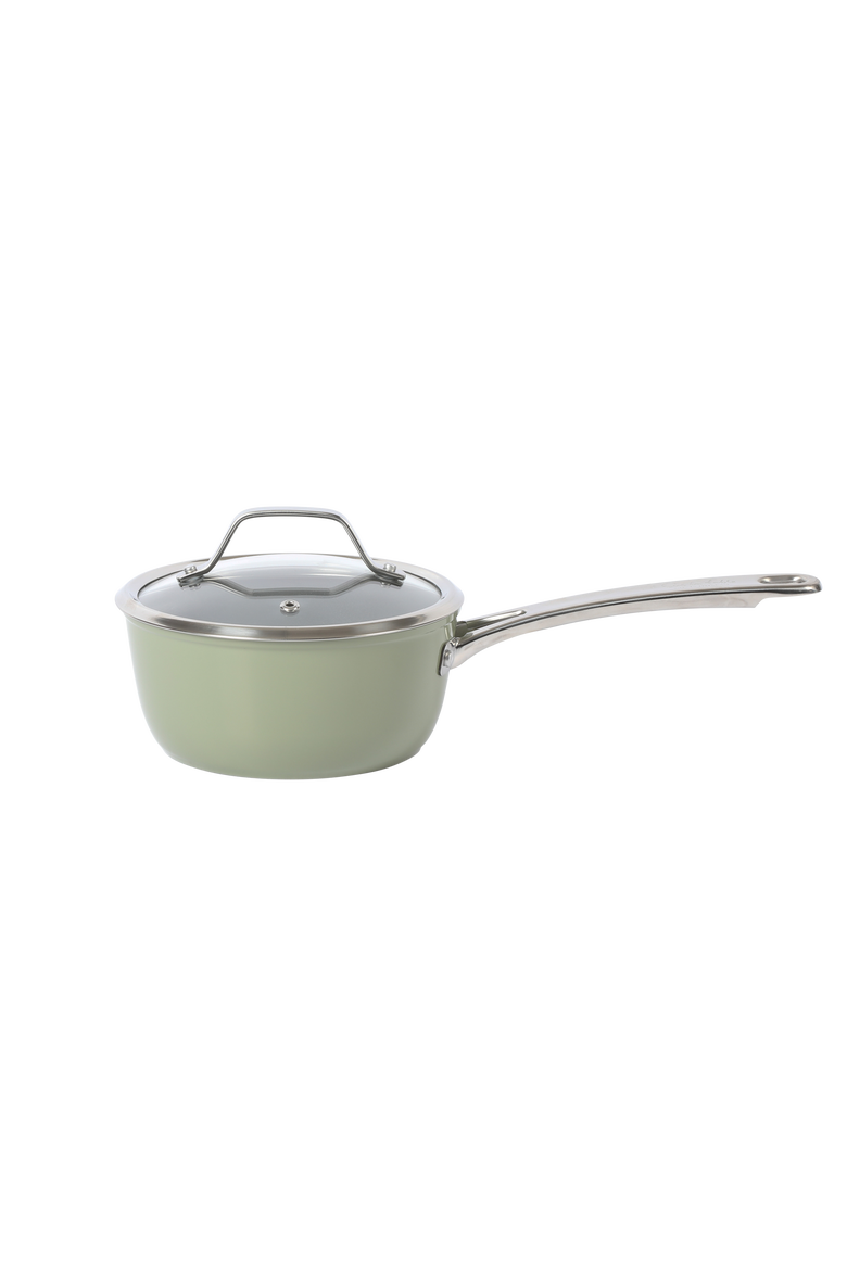 Titanium Ceramic Nonstick Forged Aluminum Cookware Pots & Pans Set with Tempered Glass Lids, Alternate, color, Green