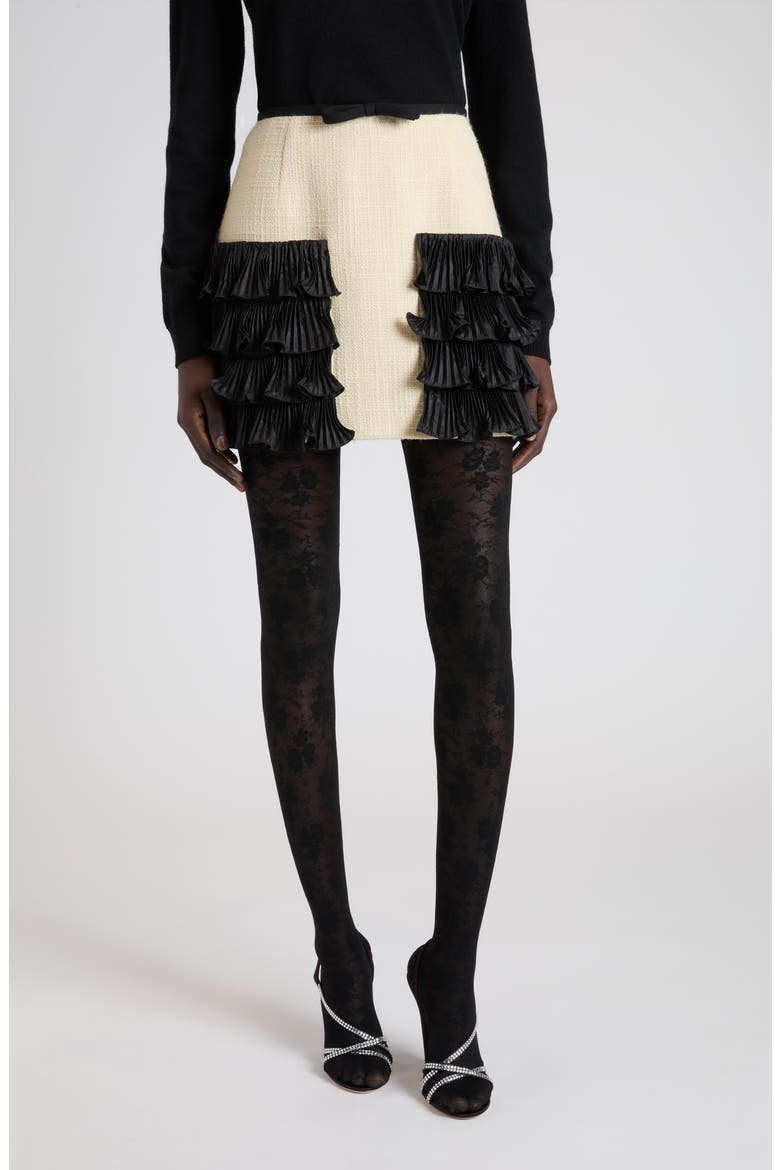 Contrast Ruffle Tweed Miniskirt, Main, color, BEIGE/ BLACK
