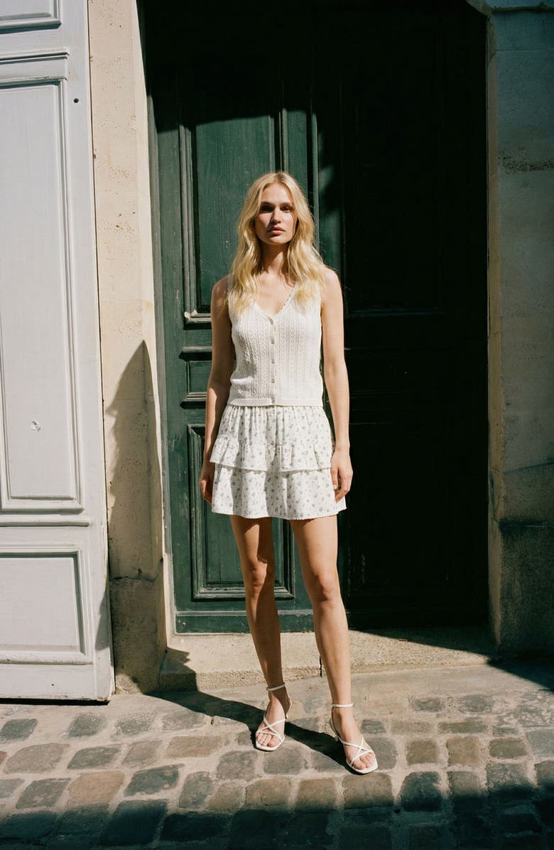 VERO MODA Lux Light Pointelle Knit Cotton Blend Button-Up Tank, Alternate, color, Snow White
