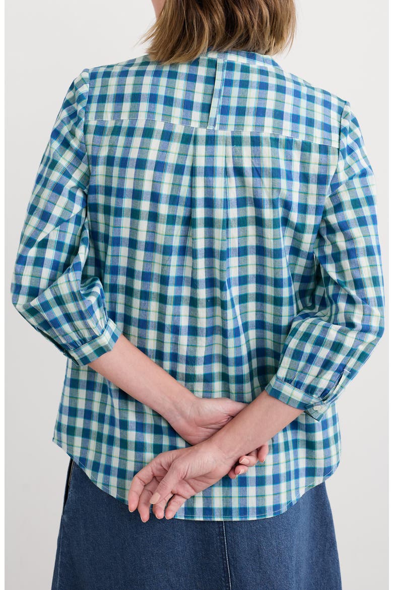 Rose Garden Check Organic Cotton Popover Shirt, Alternate, color, SAMARA SEED KINGFISHER