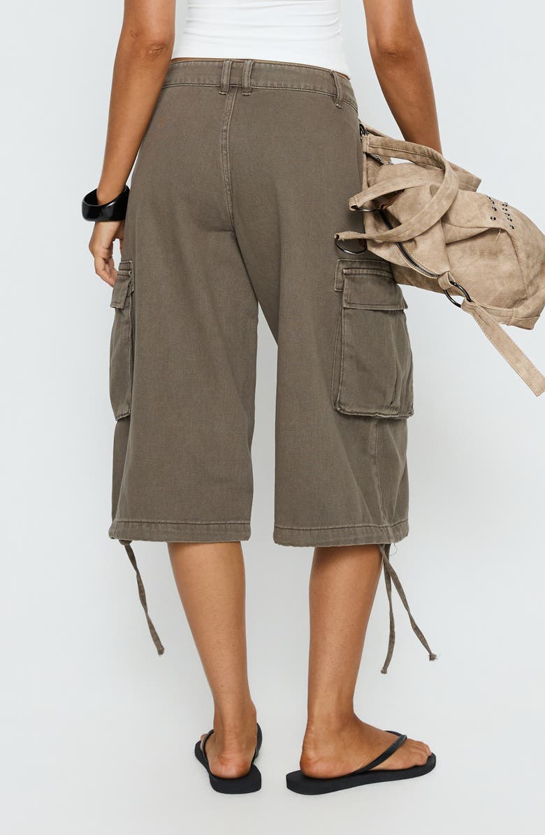 Princess Polly Hudsen Low Rise Longline Denim Cargo Shorts, Alternate, color, Khaki