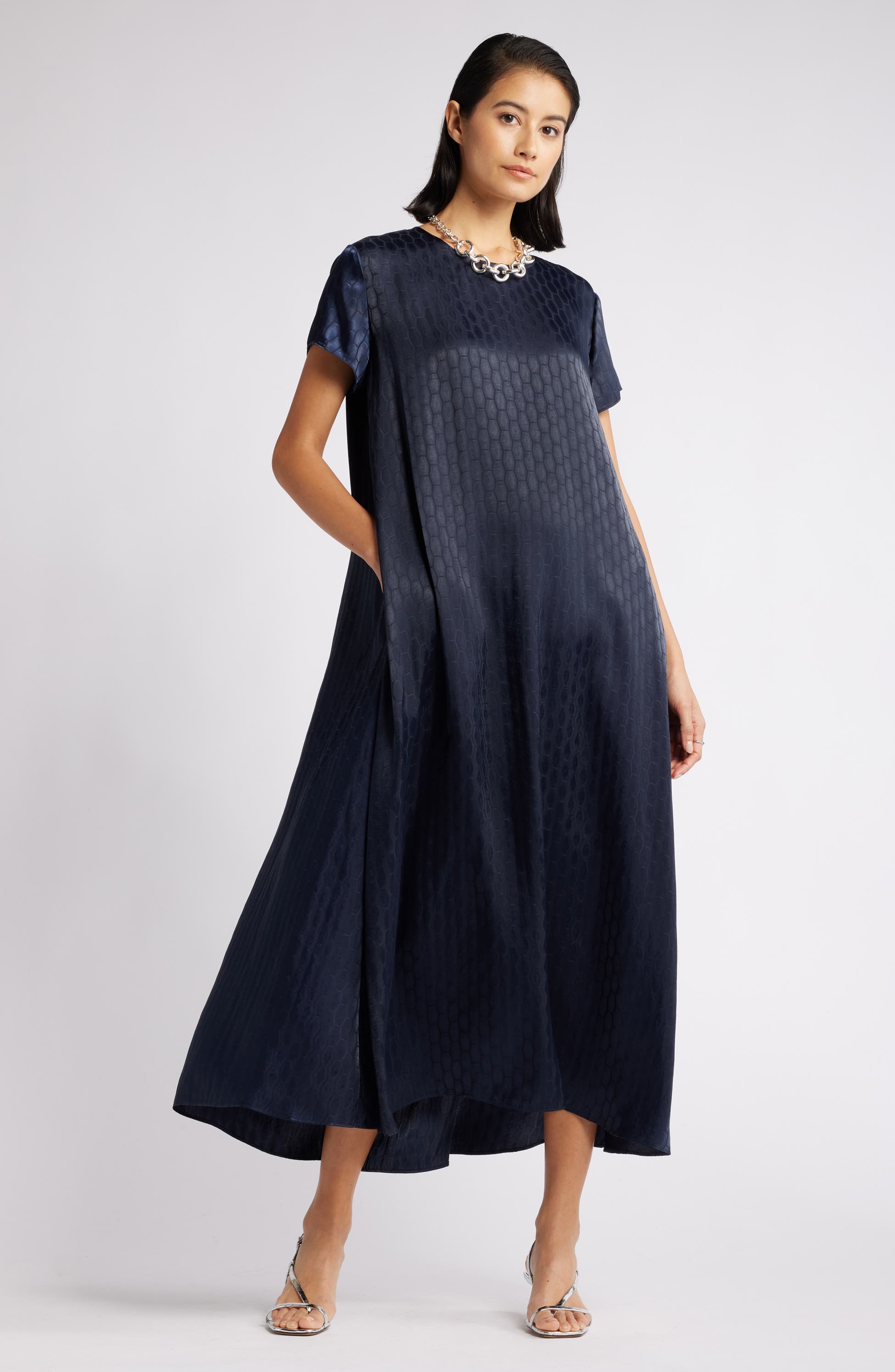 Jacquard Pleat Back Maxi Dress