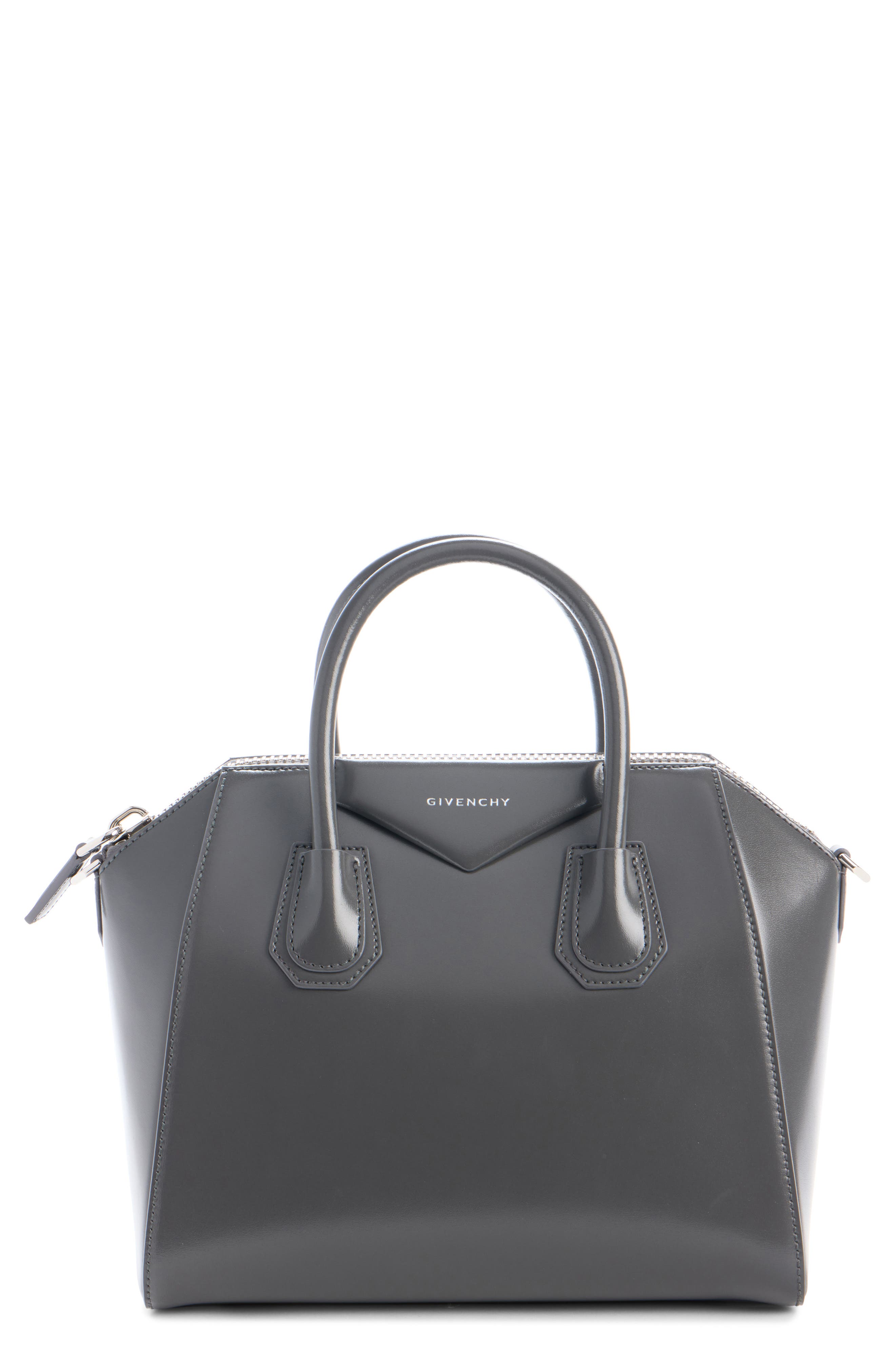 Givenchy Mini Antigona Leather Satchel, Main, color, Dark Grey