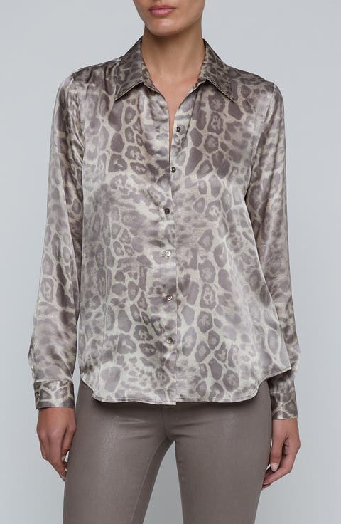 Tyler Leopard Print Silk Button-Up Shirt