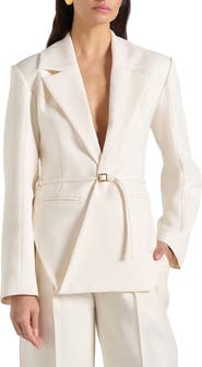 Manière De Voir Yuna Plunge Tailored Blazer With Belt
