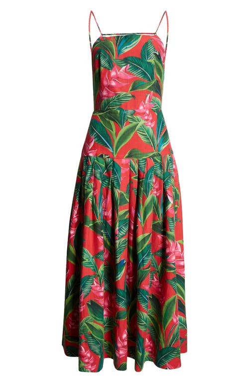 Farm Rio Dream Garden Strappy Back Linen Blend Maxi Dress In Red