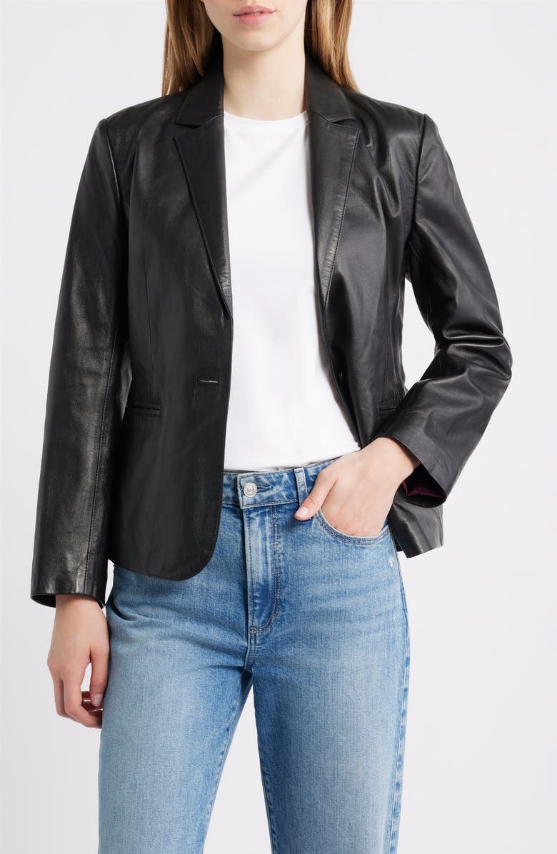Schott NYC Fitted Leather Blazer, Main, color, Black
