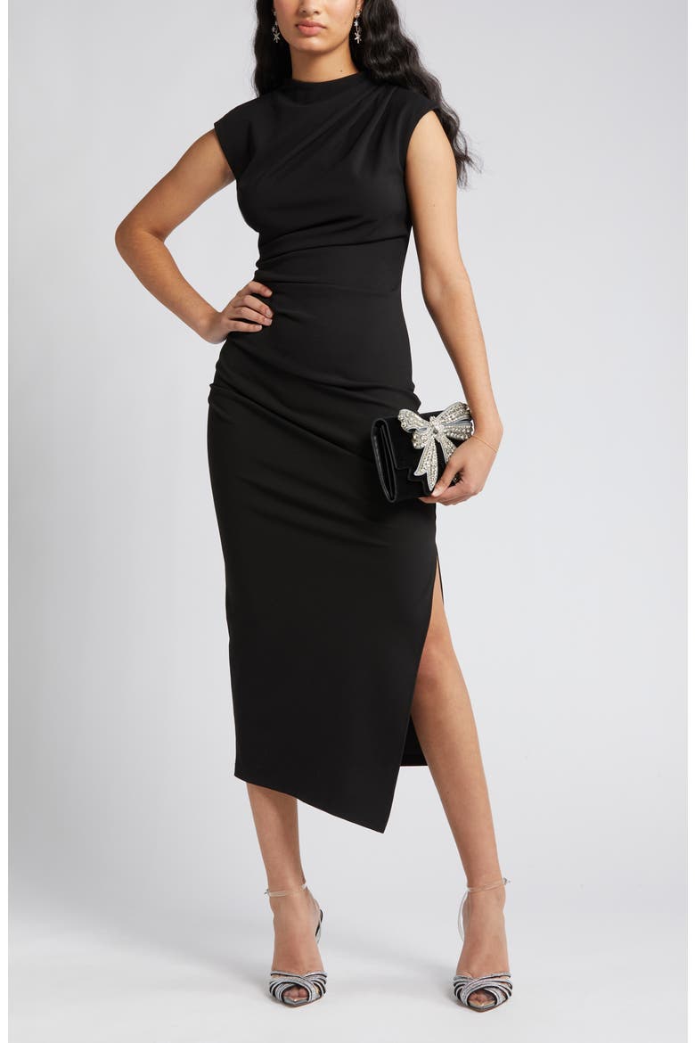 Dida Funnel Neck Cocktail Dress, Main, color, BLACK