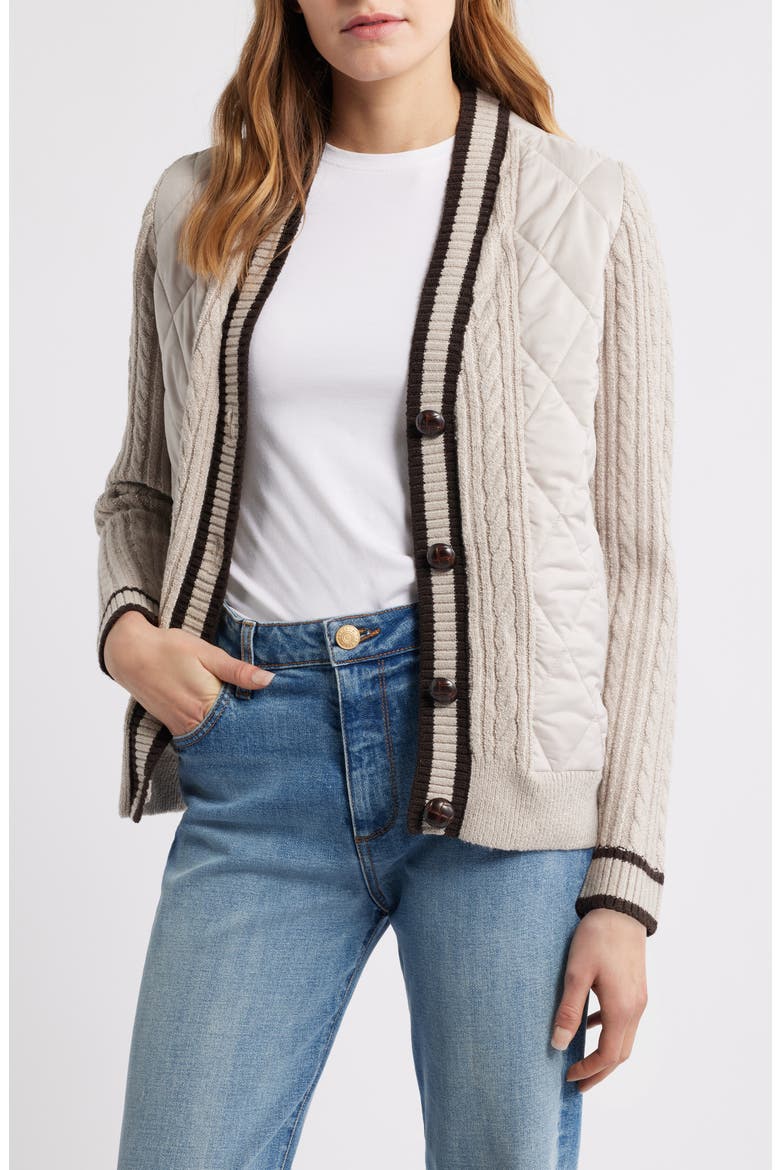 Quilted Cable Stitch Cardigan, Main, color, CHAMPAGNE