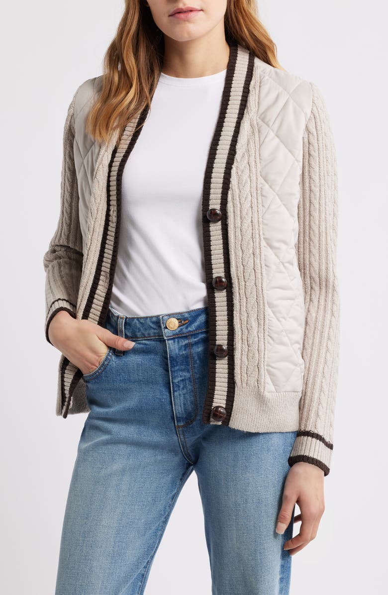 CITY BLUES Quilted Cable Stitch Cardigan, Main, color, Champagne