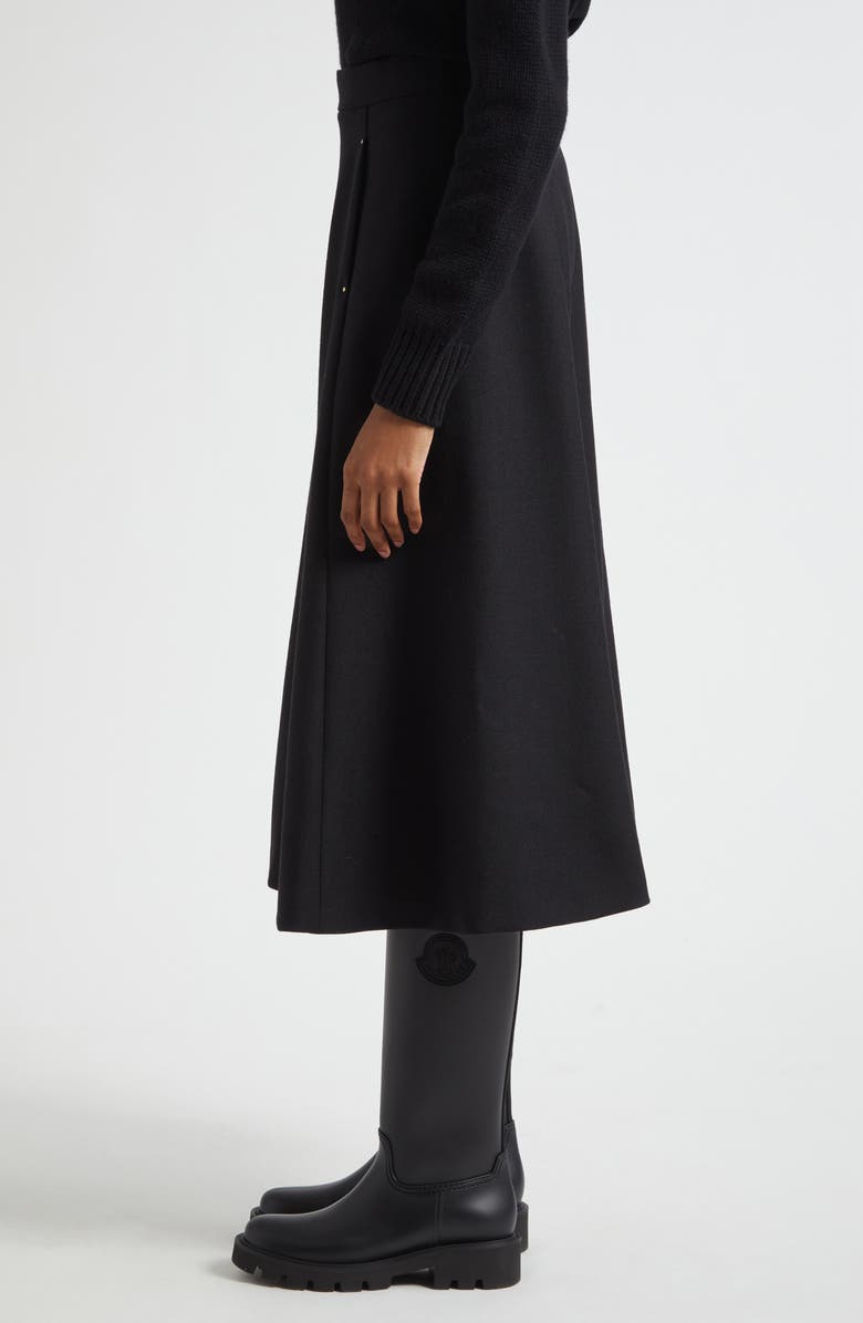 Moncler Virgin Wool A-Line Midi Skirt, Alternate, color, Black