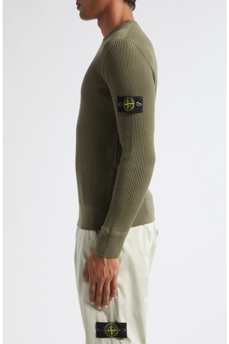 Compass Patch Rib Virgin Wool Crewneck Sweater, Alternate, color, V005G MILITARY GREEN