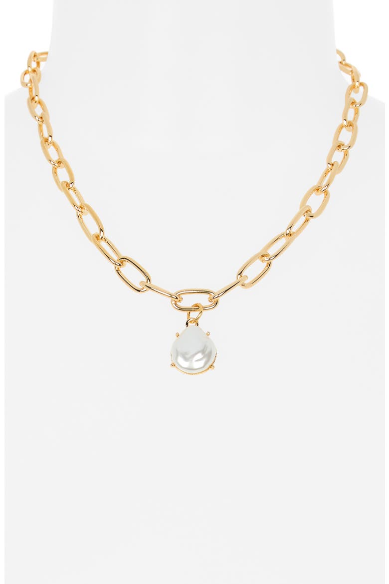 Paperclip Faux Pearl Necklace, Alternate, color, WHITE- GOLD
