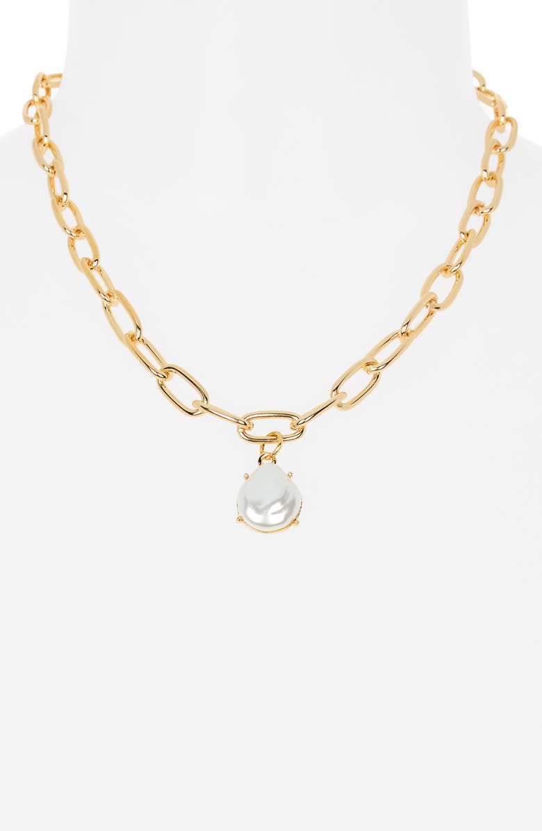 NORDSTROM RACK Paperclip Faux Pearl Necklace, Alternate, color, White- Gold