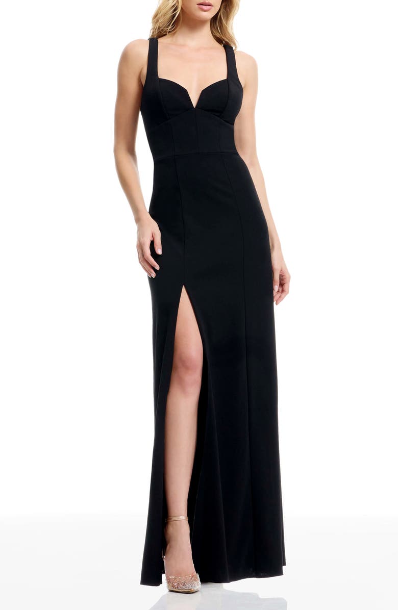 Dress the Population Nettie Side Slit Gown, Main, color, Black
