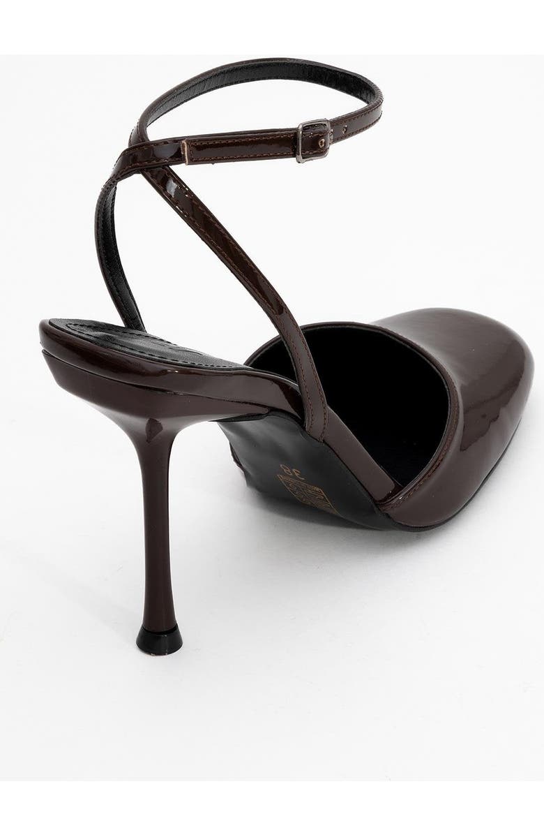 Prologue Shoes Blues Round Toe Ankle Strap Pump, Alternate, color, Brown Patent