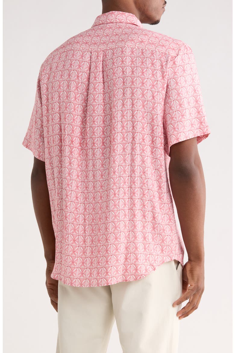 Wash of Watercolor Geo Print Short Sleeve Button-Up Shirt, Alternate, color, BRIGHT ROSE