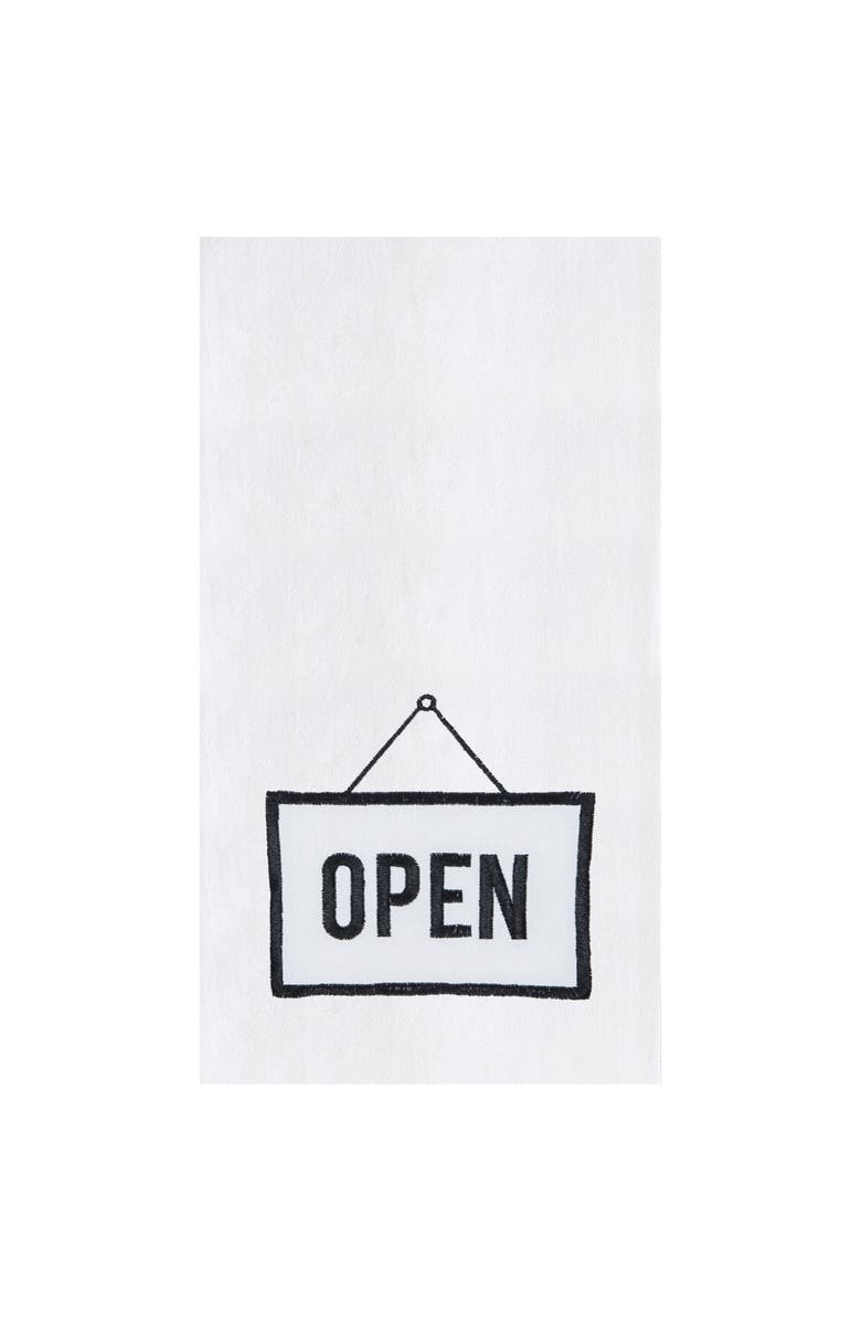 C&F Home Open/Closed Typography Phrases Embroidered Reversible Kitchen Hand Towel, Main, color, Black