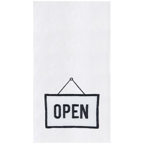 Open/Closed Typography Phrases Embroidered Reversible Kitchen Hand Towel
