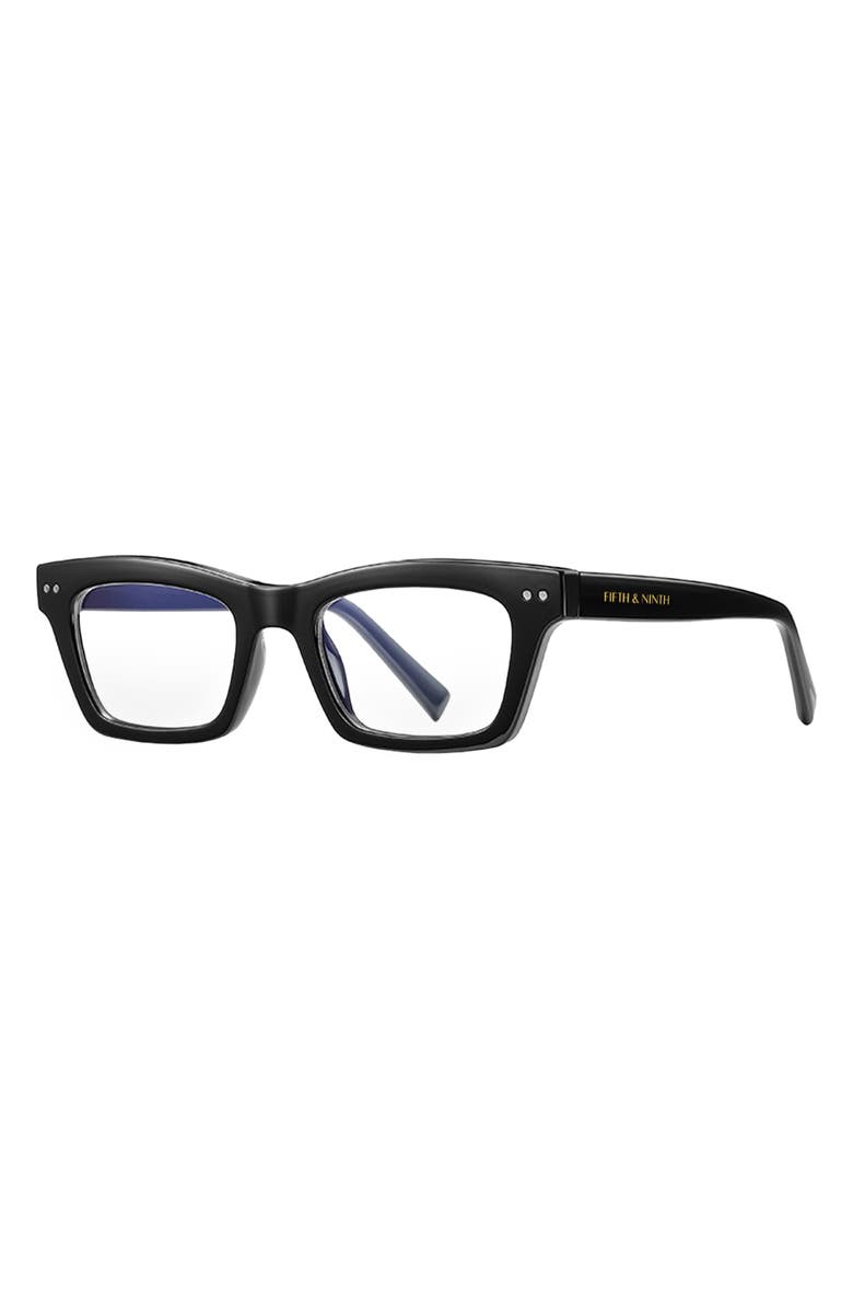 Fifth & Ninth Cove 49mm Rectangular Blue Light Blocking Glasses, Alternate, color, Black