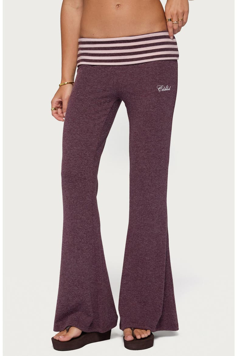 Striped Foldover Waist Flare Pants, Main, color, BURGUNDY