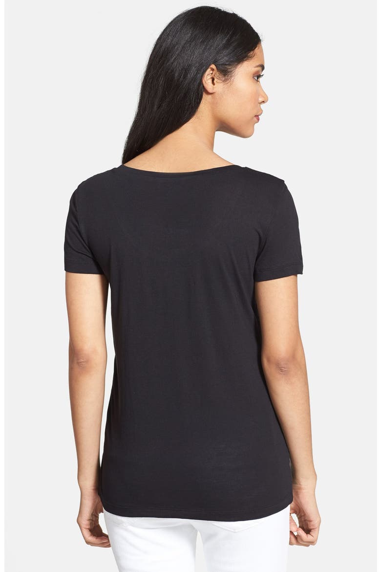 Eyelet Front Short Sleeve Tee, Alternate, color, BLACK